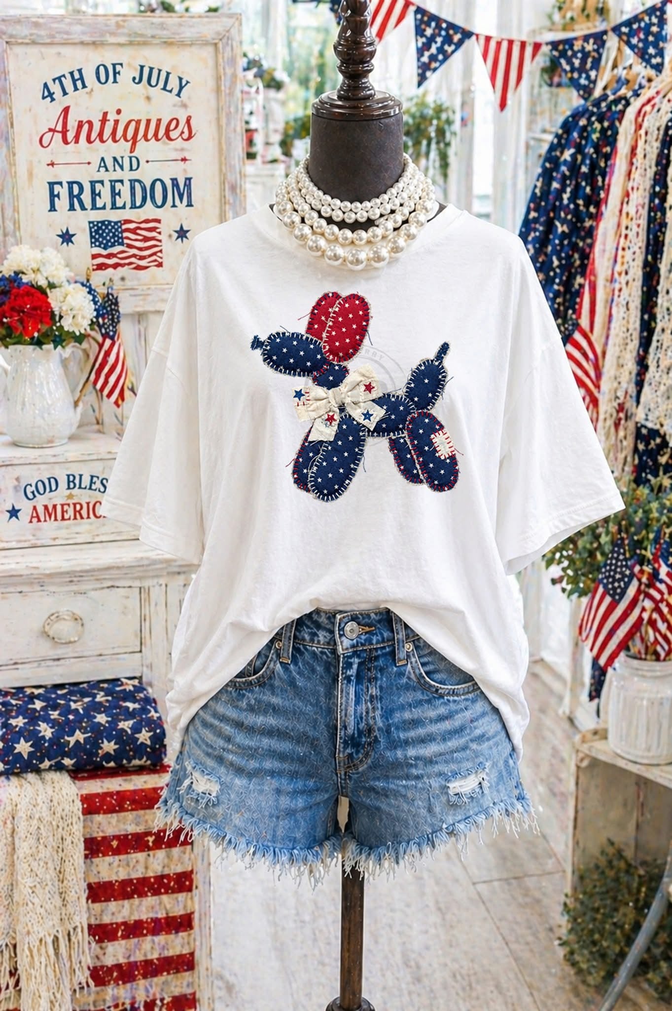 #1062a Fabric patriotic balloon dog