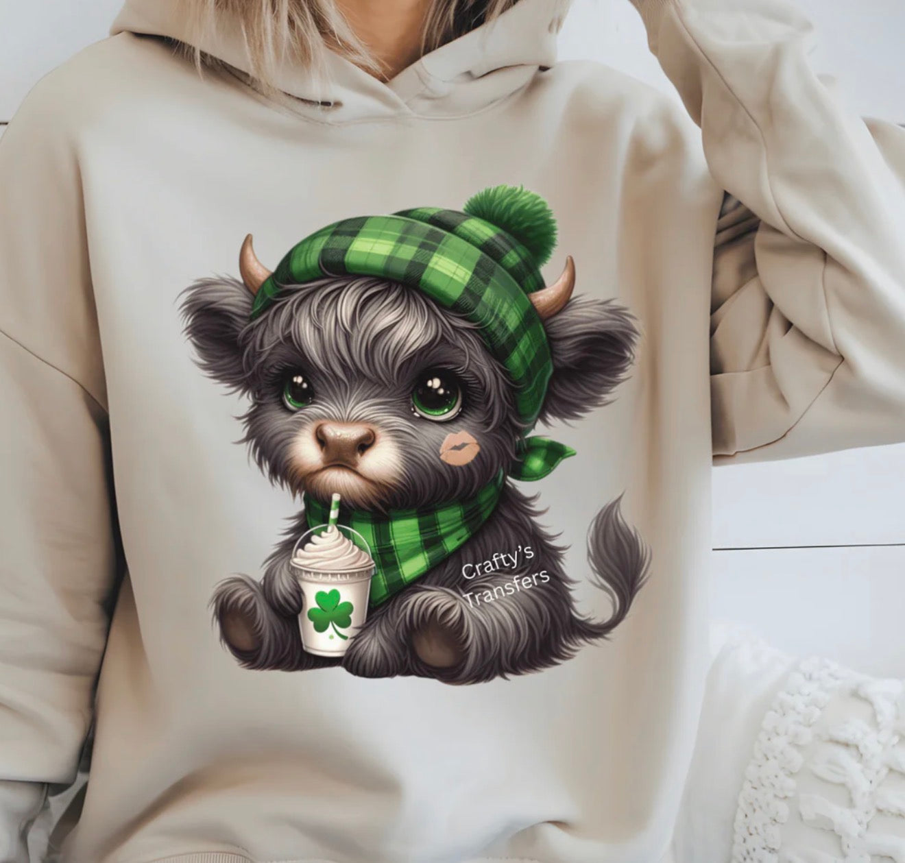 #608a Cow with green beanie
