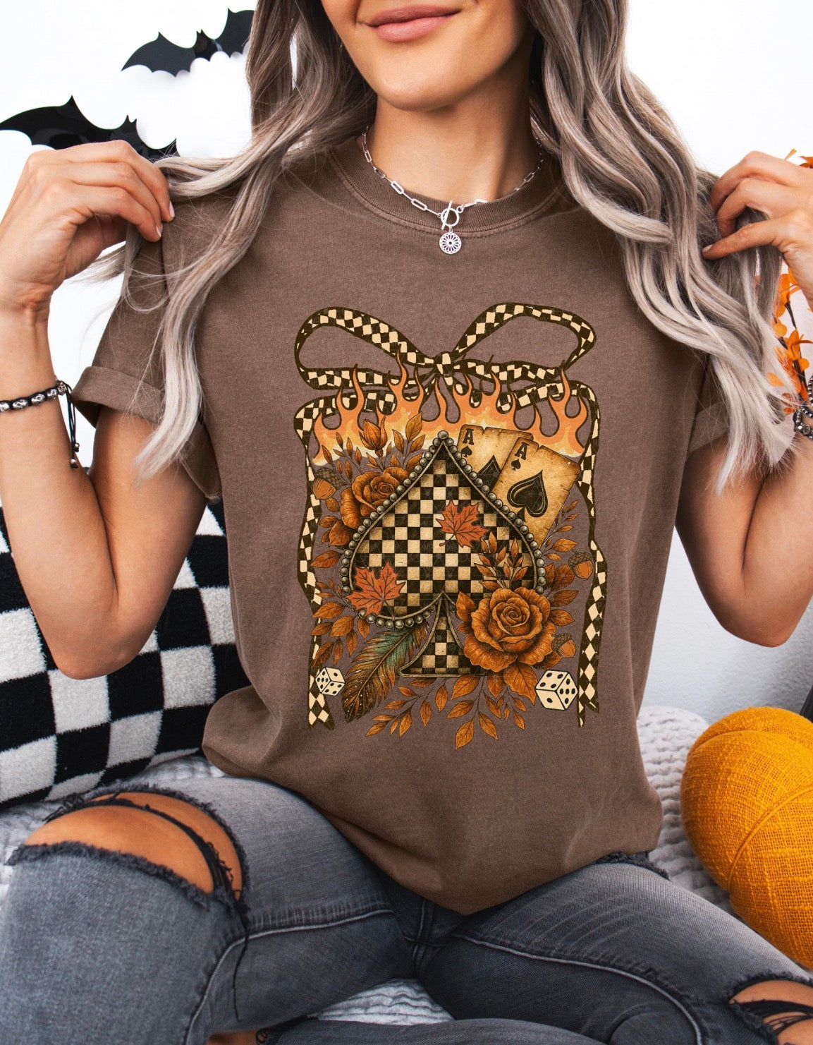 #1065a Boho fall checkered spade