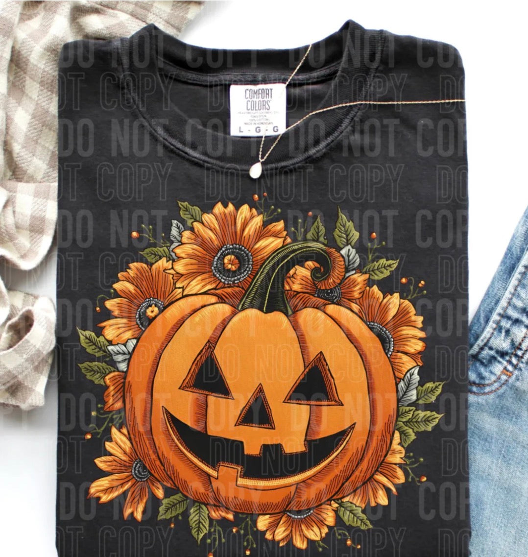 #1072a Pumpkin and sunflowers