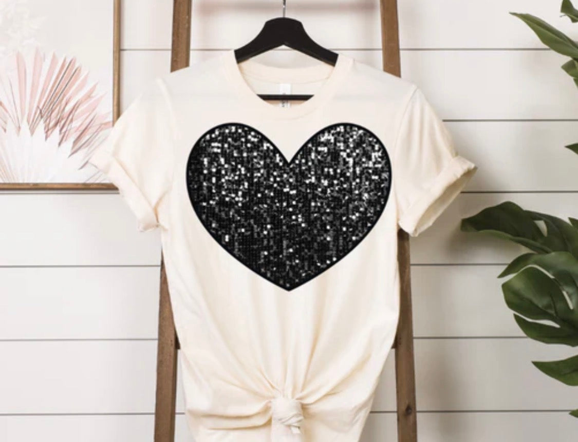#388a Faux glitter black heart