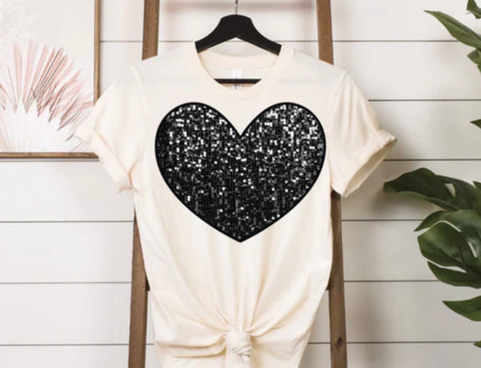 #388a Faux glitter black heart