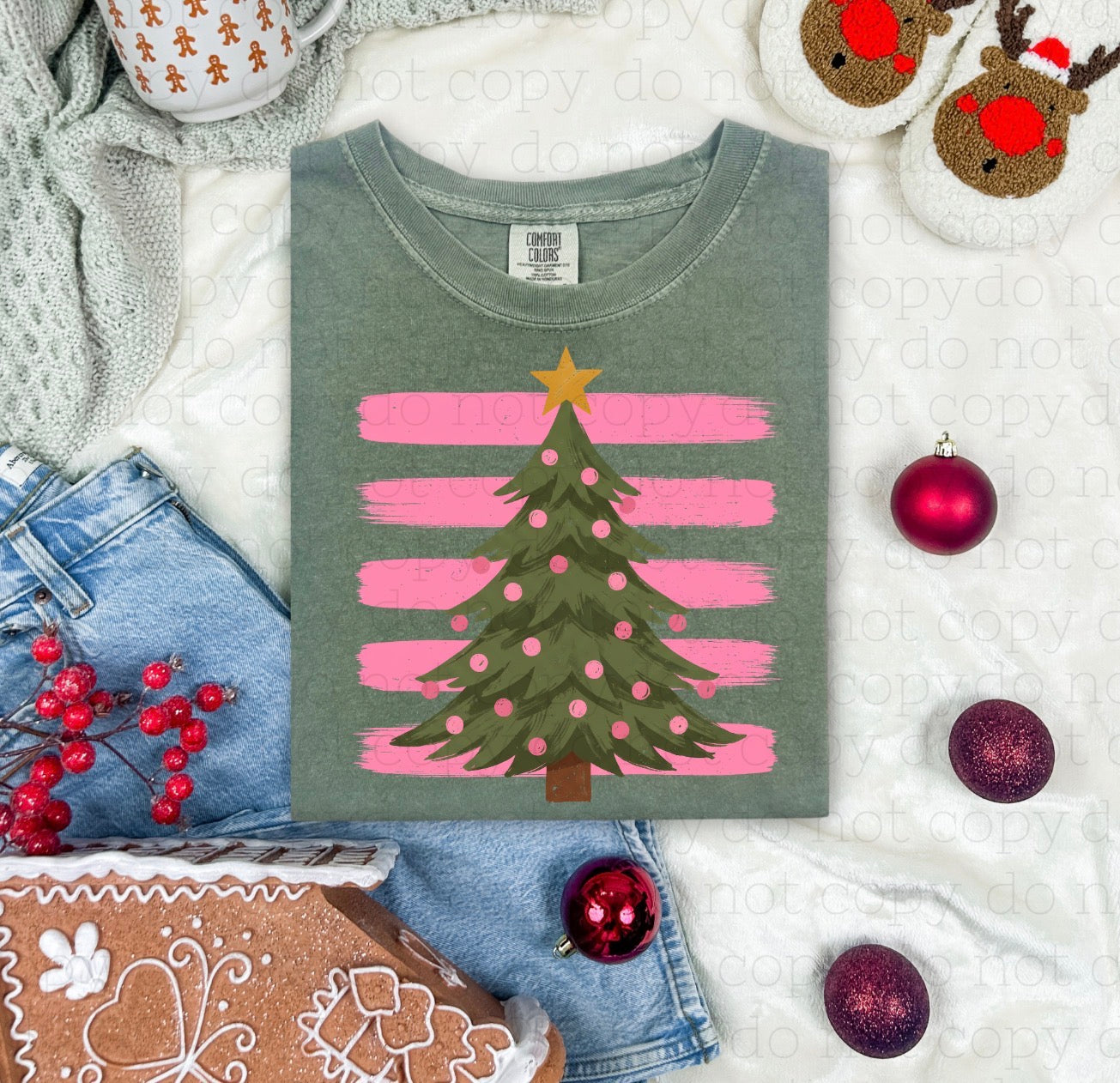 #1293a Christmas tree with pink stripes