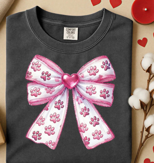 #375a Pink bow with paw prints