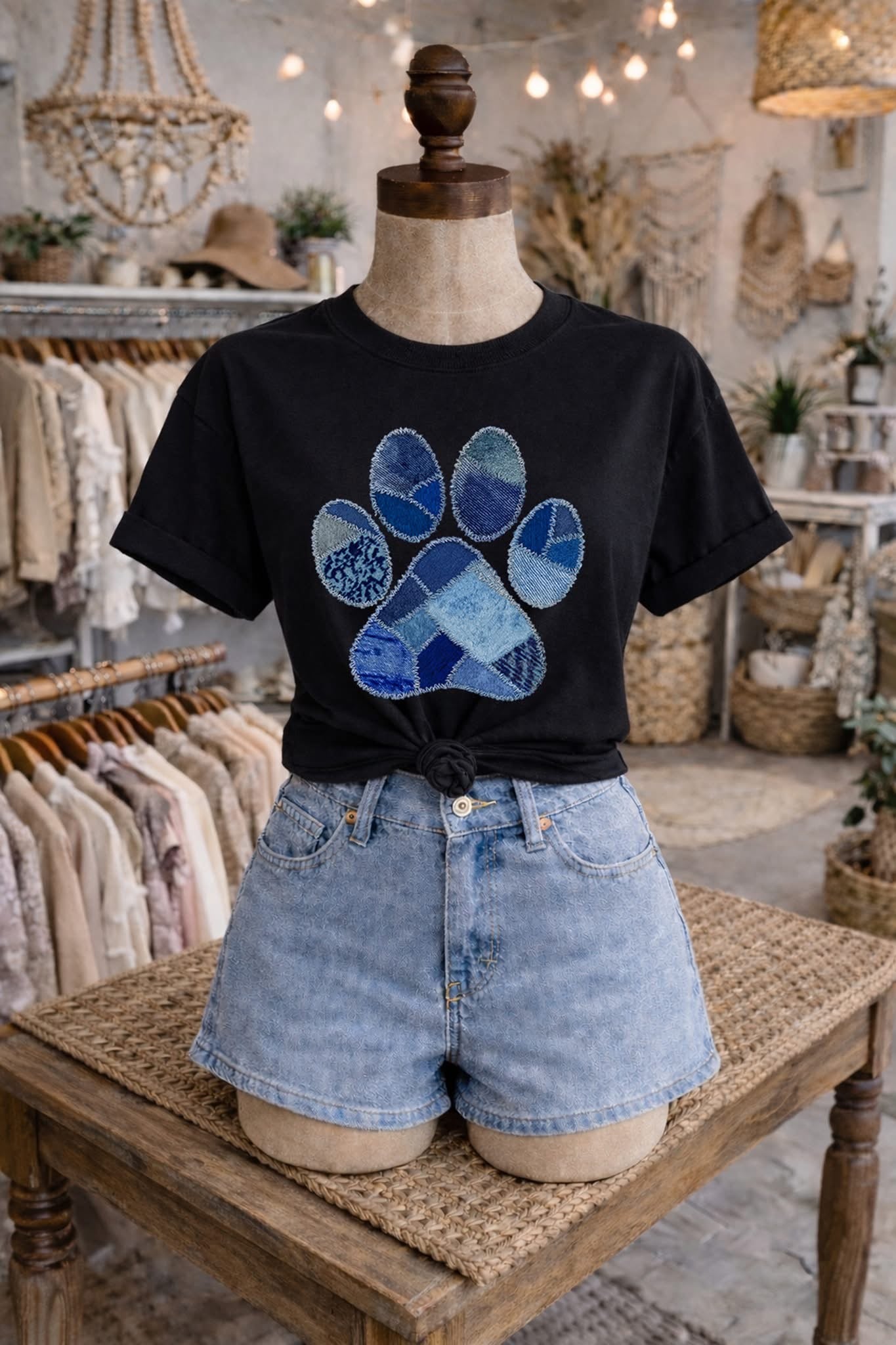 #732a Denim paw print