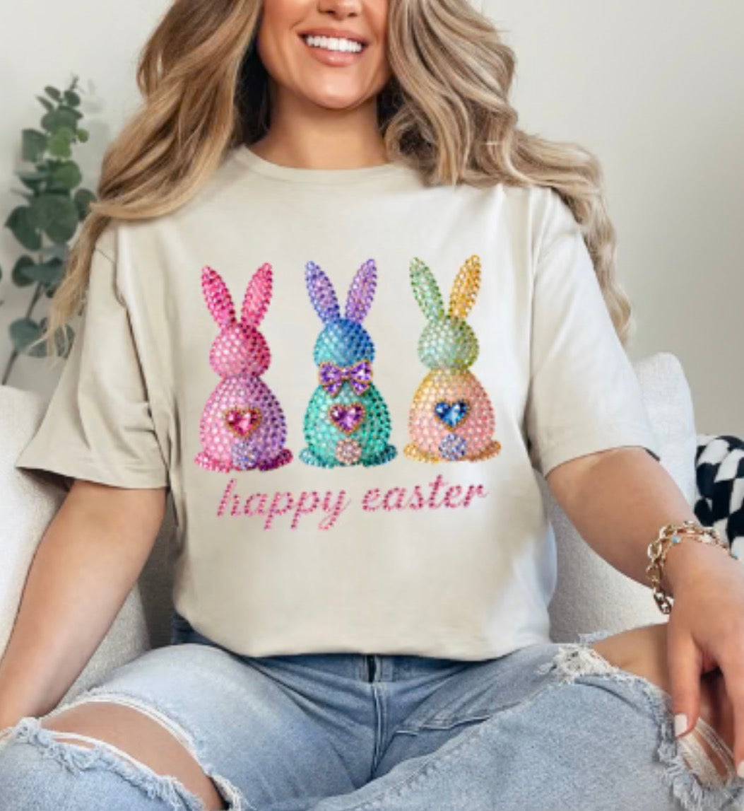 #545a Faux Diamond happy Easter bunnies