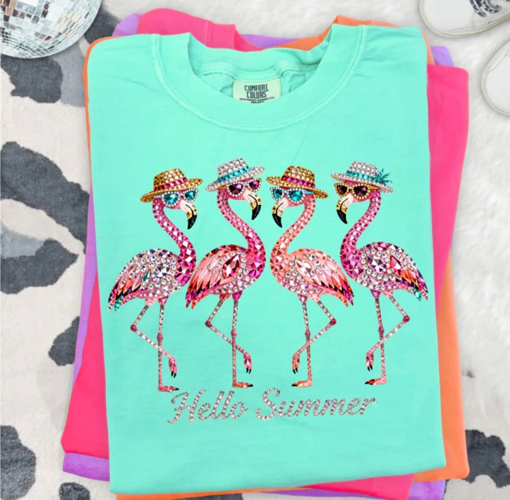 #981a Hello summer flamingos