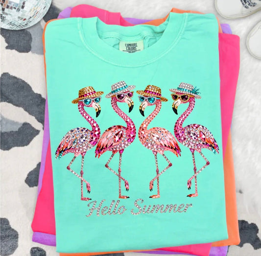 #981a Hello summer flamingos